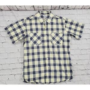 Carhartt Shirt Plaid Yellow Blue Button Short Sleeve MENS SIZE MEDIUM